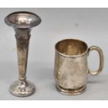 A George V hallmarked silver Christening mug, Chester 1914, and a small Birmingham hallmarked