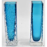 WHITEFRIARS; two blue Nailhead vases, height 17cm.