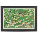 A print depicting Chinese social history titled 'Brigade Chicken Farm', 70 x 49.5cm, framed and