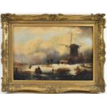 DUTCH SCHOOL; oil on canvas, winter scene with windmill, apparently unsigned, 32 x 47cm, framed.