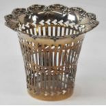 JOSEPH GLOSTER LTD; an Edward VII hallmarked silver pierced vase, 6.66ozt/207g, height 13cm.