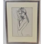 X GEOFFREY HUMPHRIES (born 1945); charcoal sketch, female nude, signed Geoffrey, 40.5 x 28cm, framed