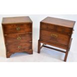 A reproduction yew wood military style three drawer bedside chest, width 45cm, and another with
