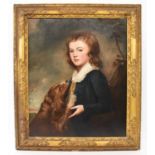 AFTER GEORGE ROMNEY; oil on canvas, 'Portrait of Boy with Dog', unsigned, 73 x 60cm, in gilt frame