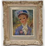 LEROUX; oil on canvas, study of an elegant/glamourous lady, signed lower left, 23 x 18cm, framed.