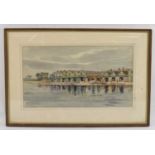 NORA DAVISON; watercolour, river scene with rowing boat and rowing boats in the background,