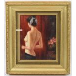 HODGKINS; a gilt framed oil on canvas of nude female signed, 24 x 19cm, framed.