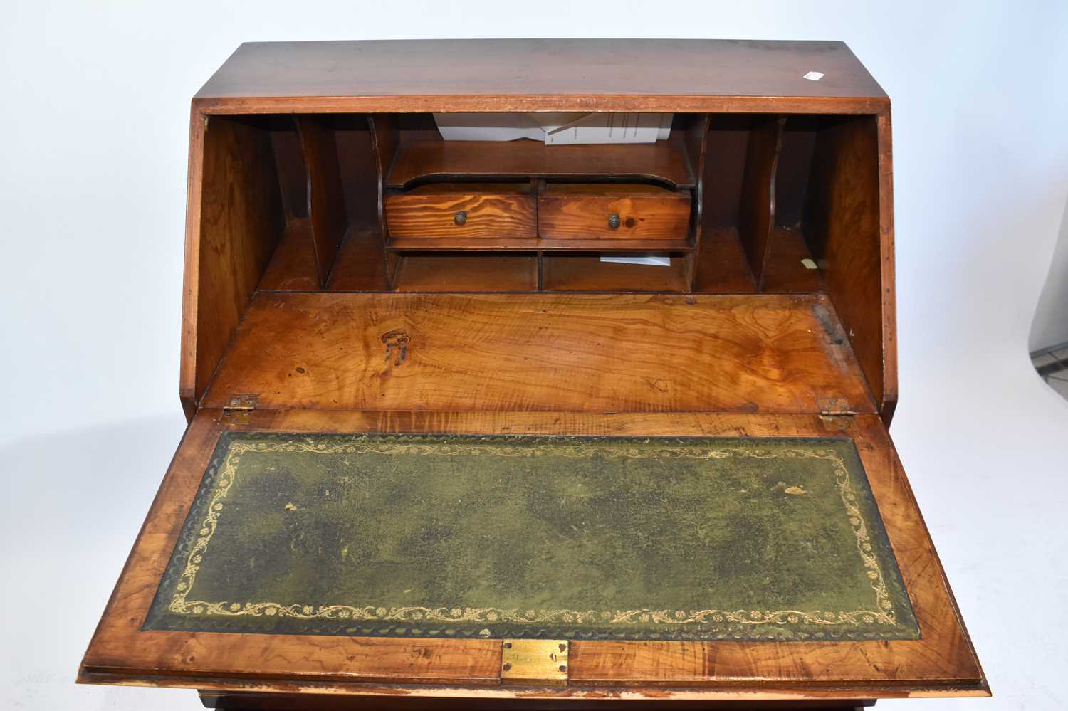 A reproduction yew wood four drawer bureau, width 73cm. - Image 2 of 3