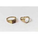 Two 9ct yellow gold rings, combined approx 6.29g.