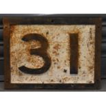 RAILWAYANA; a cast iron rectangular plaque '31', 30 x 40.5cm.