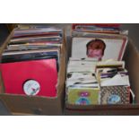 Two boxes of predominantly 1970s and 1980s rock, pop and disco LPs, 12" and 7" singles.