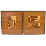 A pair of marquetry pictures, 'Tree' and 'Farmyard', both 39 x 36cm.