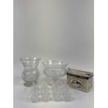 A collection of Edinburgh Crystal including pedestal bowl, vase, set of twelve tot glasses, and a