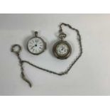 An Italian 800 grade silver lady's pocket watch, the enamel dial set with Roman numerals, also a