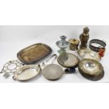 A mixed quantity of plated items including cruets, bottle coasters, ice bucket, etc.