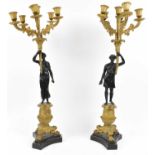 A pair of 19th century bronze and ormolu figural six branch candelabra, height 70cm.