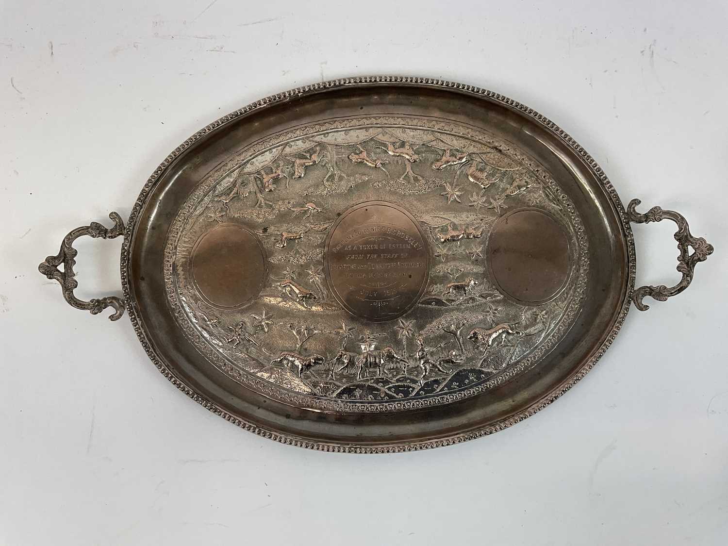 X An Indian silver four piece tea service, decorated with typical scenes of animals and village - Image 2 of 2