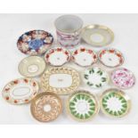 A mixed lot of ceramics including Dresden white cooler, Meissen dish, various saucers, an Imari