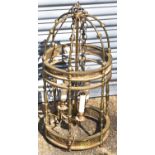 A large heavy gilt brass three branch lantern of circular form, height approx 65cm, diameter 36cm.