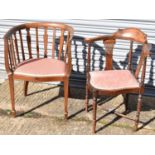 Two early 20th century mahogany upholstered corner chairs (2).
