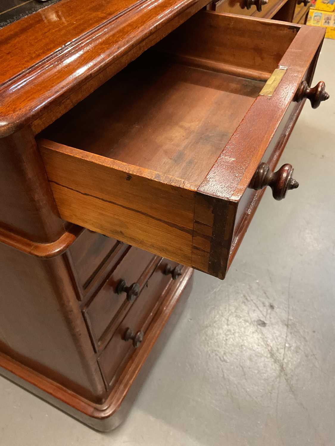 A good Victorian mahogany partner's desk of typical form, the primary side fitted with nine drawers, - Image 2 of 8