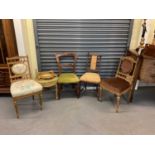 Three French style giltwood side chairs (one af), and another oak side chair (af), and a Victorian
