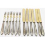 A set of six 800 grade silver forks, and matching set of six 800 grade silver handled knives, approx