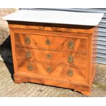 A 19th century Continental walnut chest with white marble top above cushion drawer and three long