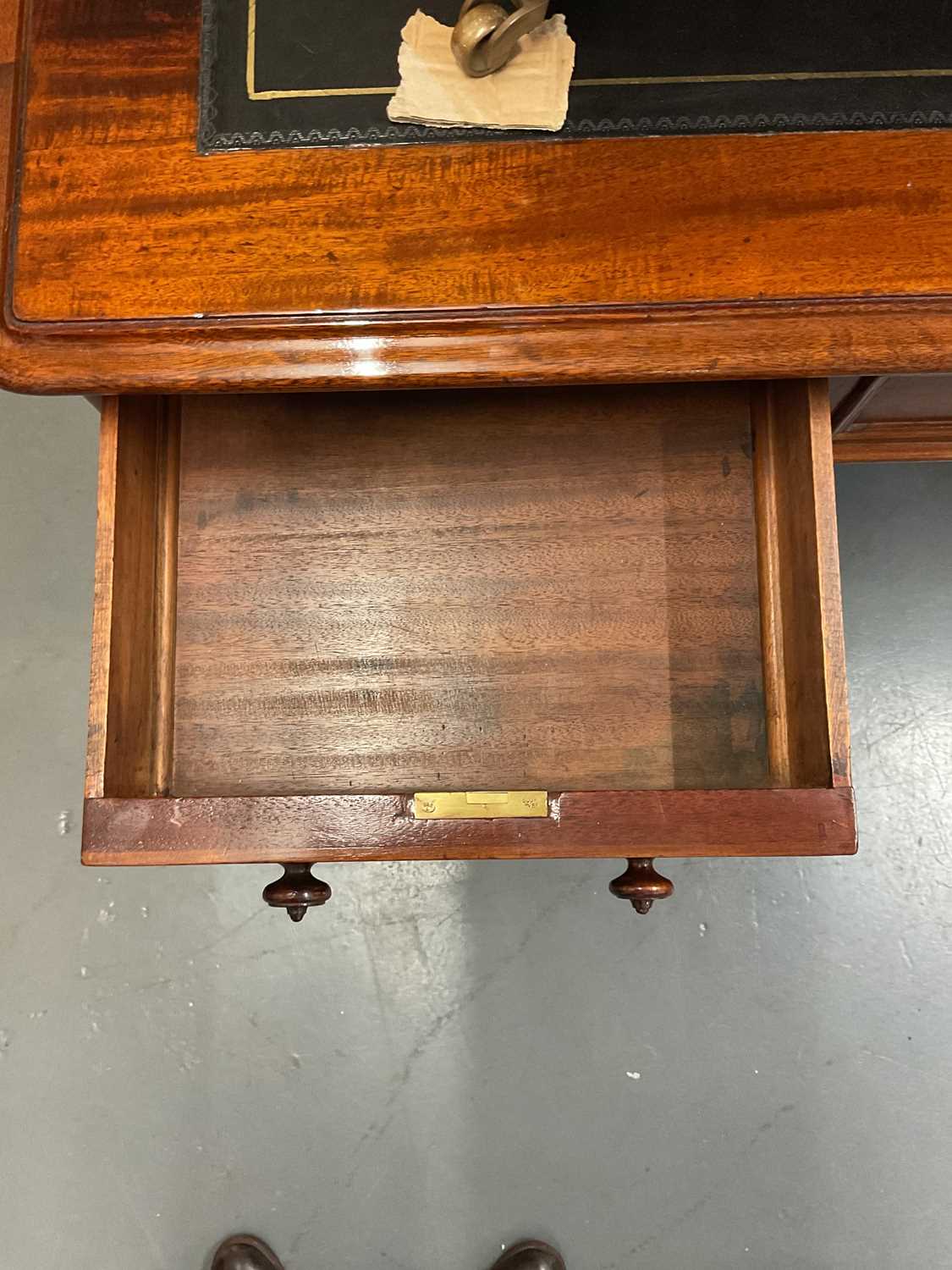 A good Victorian mahogany partner's desk of typical form, the primary side fitted with nine drawers, - Image 3 of 8