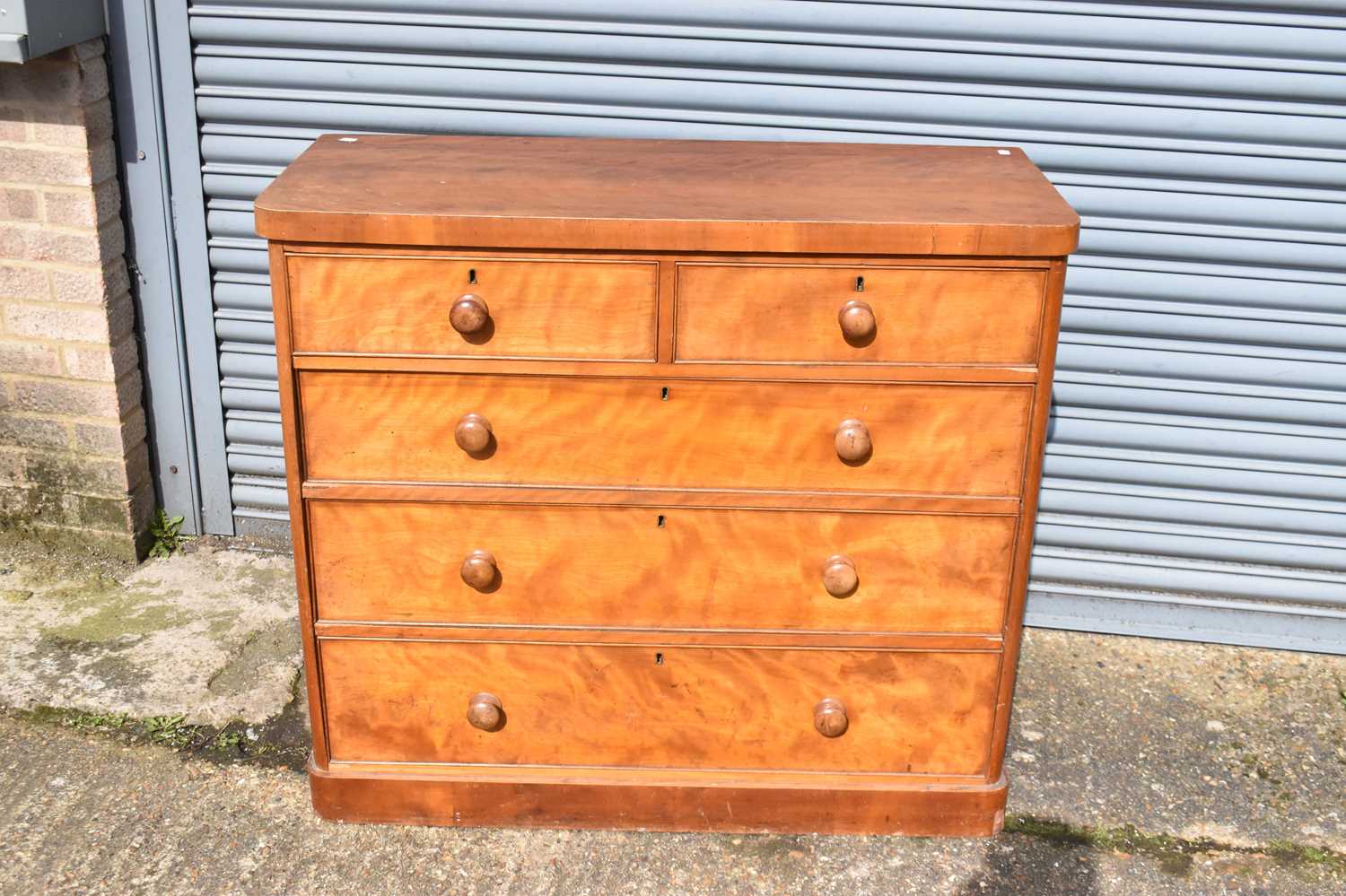 A Victorian mahogany chest of two short over three long drawers, width 114cm, height 117cm, depth