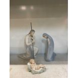 LLADRO; a nativity set comprising of Mary, Joseph and Jesus.