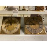 Two battery operated brass clock faces, largest 30 x 30cm.