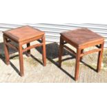 A pair of Chinese hardwood square side tables, width 41cm, height 51cm.