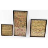 Three framed needlepoints, one dated 1771, and two 19th century examples (3)