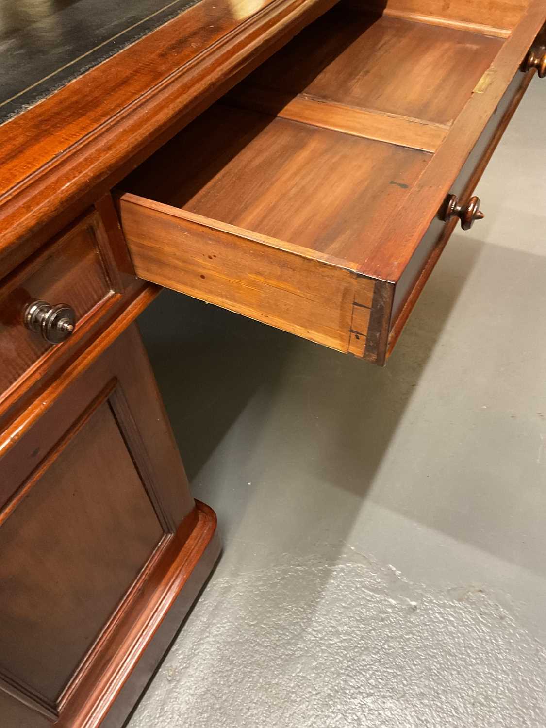 A good Victorian mahogany partner's desk of typical form, the primary side fitted with nine drawers, - Image 5 of 8