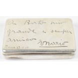 MAPPIN & WEBB; a George V hallmarked silver snuff box, Birmingham 1914, inscribed in Italian to