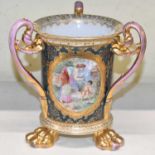 A Vienna porcelain vase the central cartouche decorated with woman and cherub, 19 cms tall.