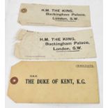 A set of three luggage tags for HM The King and The Duke of Kent.