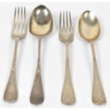 WAKELY & WHEELER; a set of Victorian hallmarked silver fork and spoon, London 1886, a similar set,