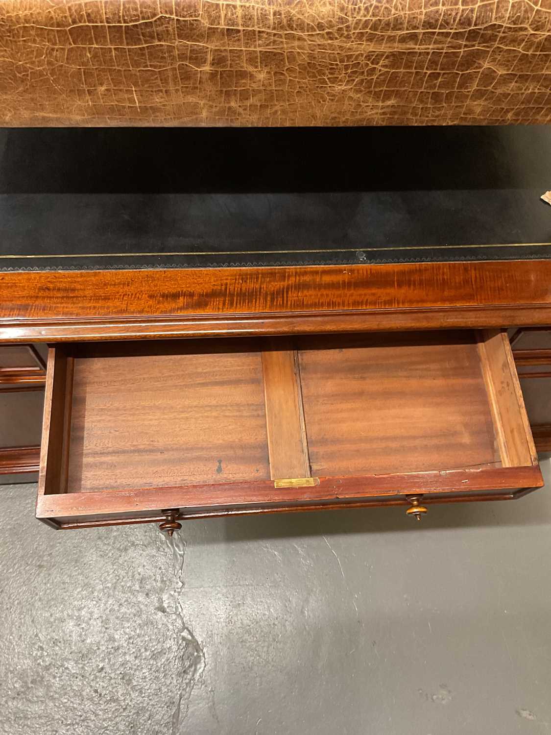 A good Victorian mahogany partner's desk of typical form, the primary side fitted with nine drawers, - Image 4 of 8