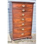 A 19th century flame mahogany seven drawer chest/tallboy, possibly Irish, width 88.5cm, height