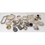 A quantity of plated items including large pierced basket, entree dish, salt, oval tray, etc.