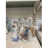 LLADRO; three figures of children and five Nao figures of children.