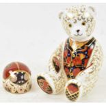 A Royal Crown Derby Imari decorated Teddy Bear with silver seal to base, height 12cm, and another