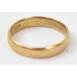 A 22ct yellow gold wedding band, size J, approx 3.3g.