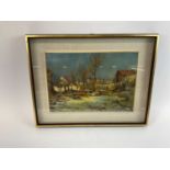 ATTRIBUTED TO A RATTI; oil on board, river and village scene, of italian countryside, unsigned, 49 x