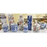 Nine decorative modern Chinese vases and a modern Delft amphora jar (10).