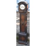 An oak cased grandmother clock, the silvered dial set with Arabic numerals, height 136cm.