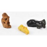 A hardstone monkey inro, a pig inro and a soapstone horse (3).