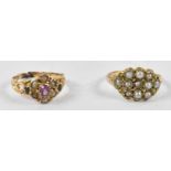 A 9ct gold cluster ring (af), and a yellow metal five stone opal ring (4.2g (2).Condition Report: